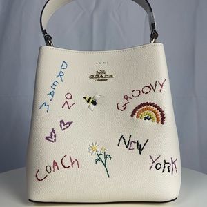 White Coach Small Town Bucket Bag With Diary Embroidery
